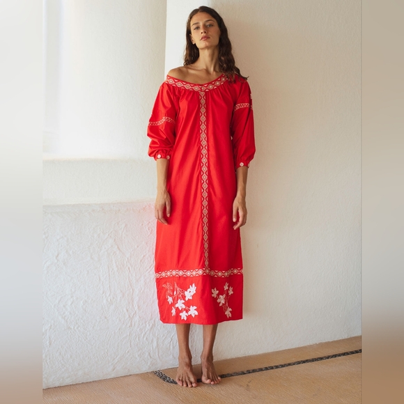 Juan D Dios Embroidered Cotton Buganvilias Maxi Dress Size XL - Picture 1 of 7